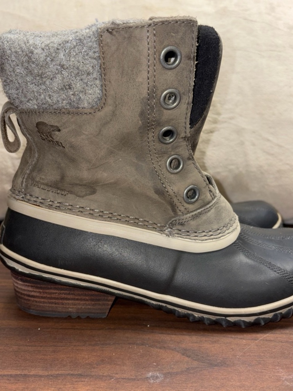 Sorel Two-Tone Waterproof Winter Boot in Gray and Black